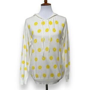 🍀 Eight18 Womens Pullover Hoodie White Yellow Lemons Long Sleeve Cotton L New